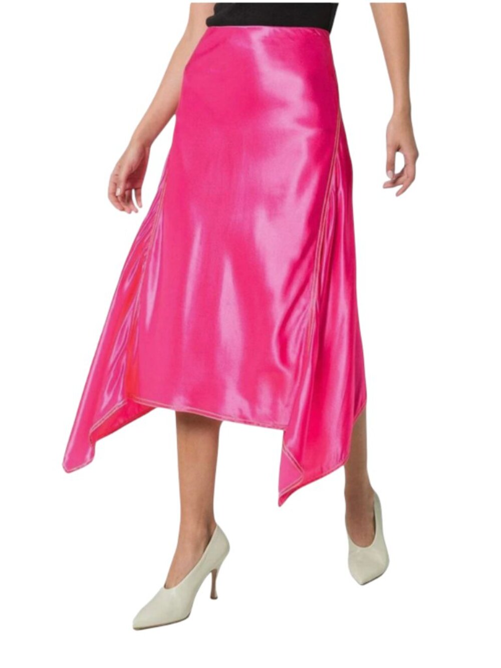 Sies Marjan Darby Asymmetrical Hem Midi Skirt Womens 2 Pink Fuchsia High Rise